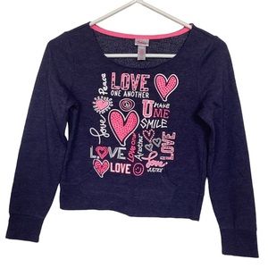 Justice wide neck blue love sweatshirt | girls 10 | play casual | no hood winter